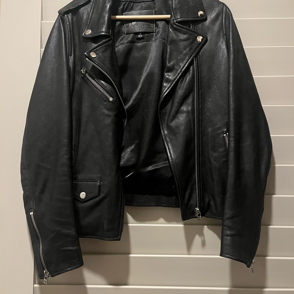 Sleek Black Leather Biker Jacket